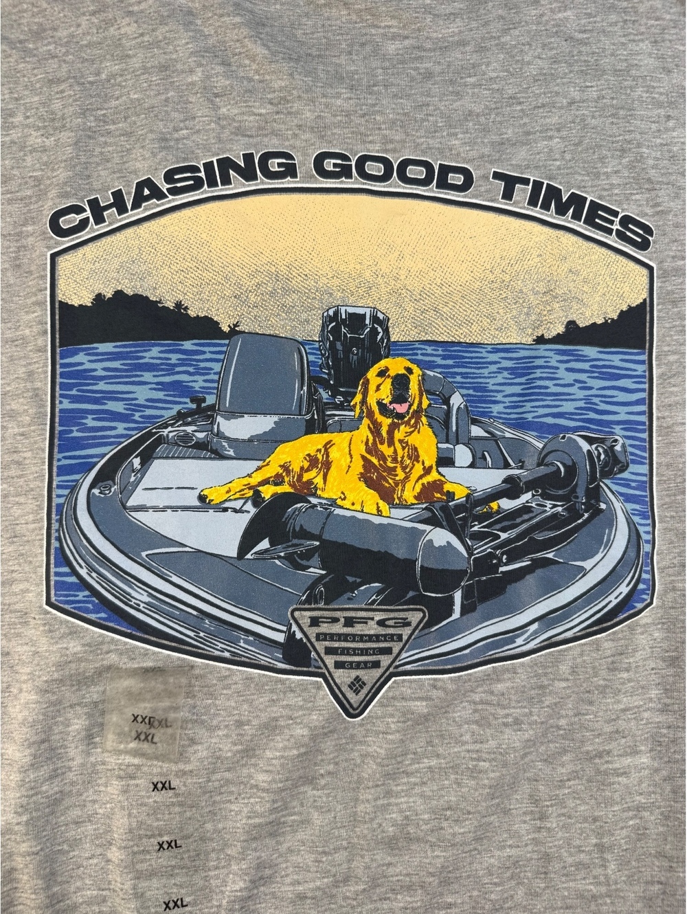 Columbia PFG Nugget Chasing Good Times T Shirt Men's XXL Gray Fishing Dog New